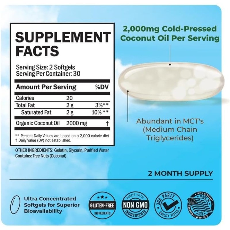 Coconut oil capsules 2000mg, r - Mct Oil Coconut のレビューと価格