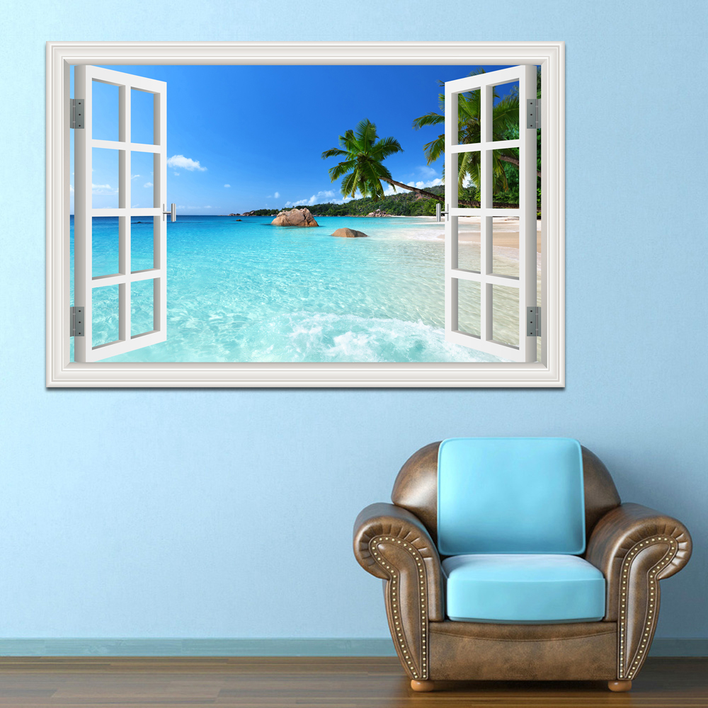 3D Beach Window View Wall Stic - Mct Oil Coconut のレビューと価格