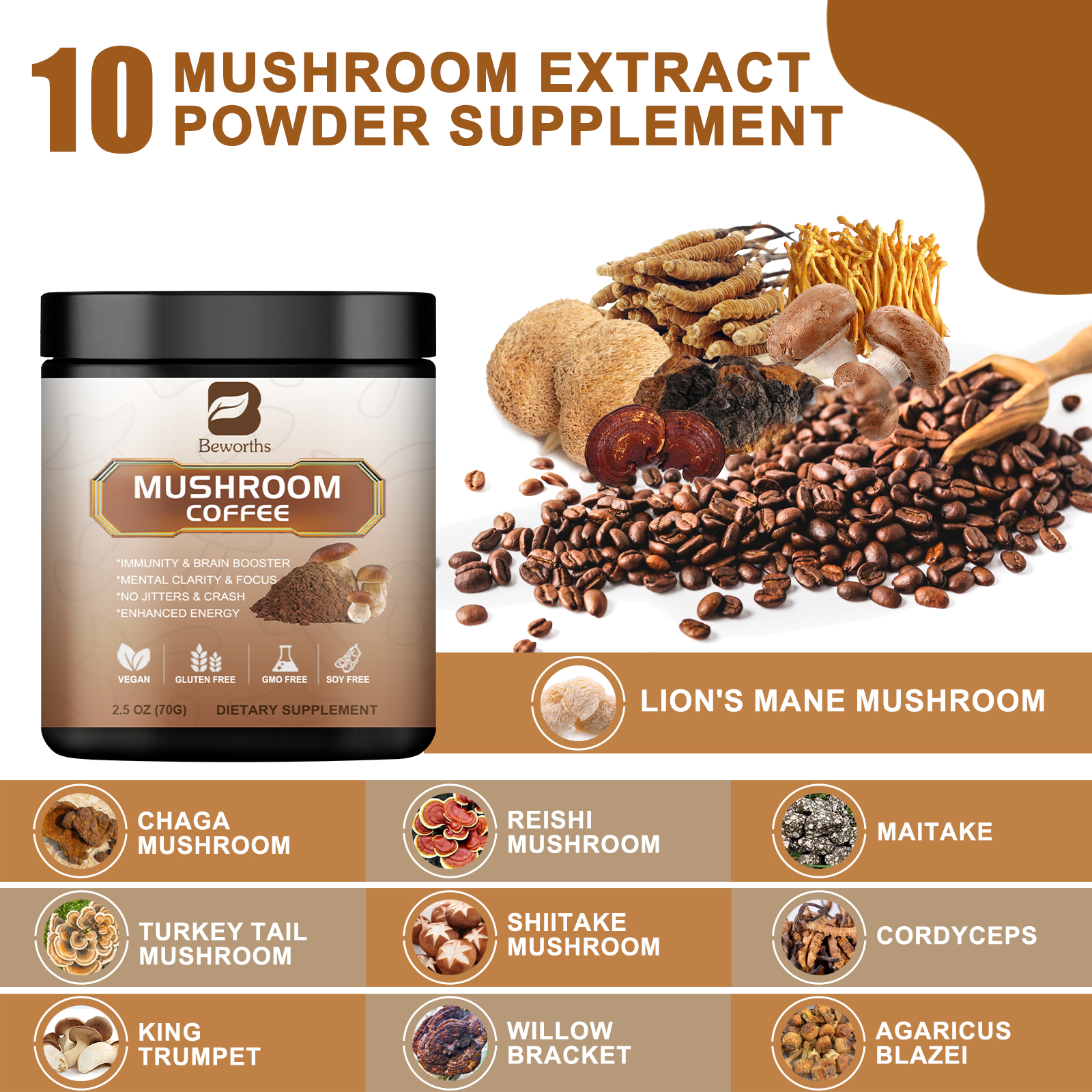 Organic Lion Mane Mushroom Cof - Lion Mane Mushroom のレビューと価格